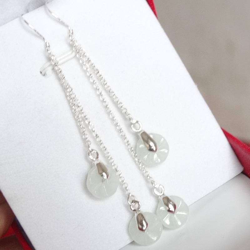 2022 new fairy rhyme natural jadeite noble and elegant desert rose jade earrings sterling silver jade earrings face repair jade earrings