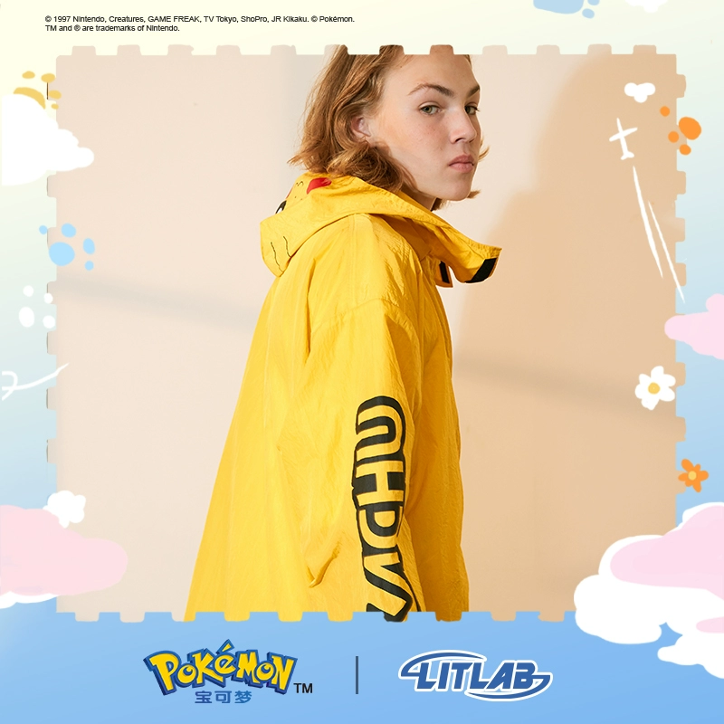 LITLAB Pikachu Đồng thương hiệu Anime Anime Cặp đôi Kem chống nắng Quần áo nhẹ thoáng khí Quốc gia - Cao bồi