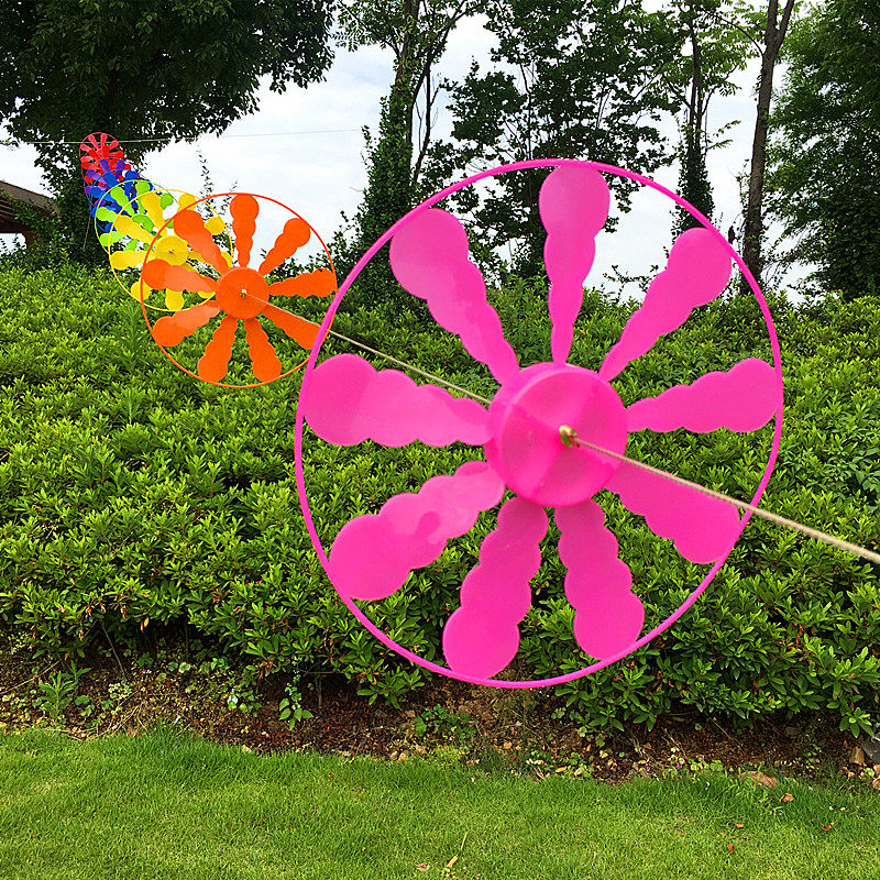 Seven colorful round windmill strings outdoor sunscreen finished windmill decoration string outdoor rotating colorful plastic cloth windmills