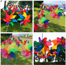 Colorful Plastic Windmill Kindergarten Outdoor Decoration Windmill String Pull Wire Hanging Waterproof Children Toy Windmill Strings
