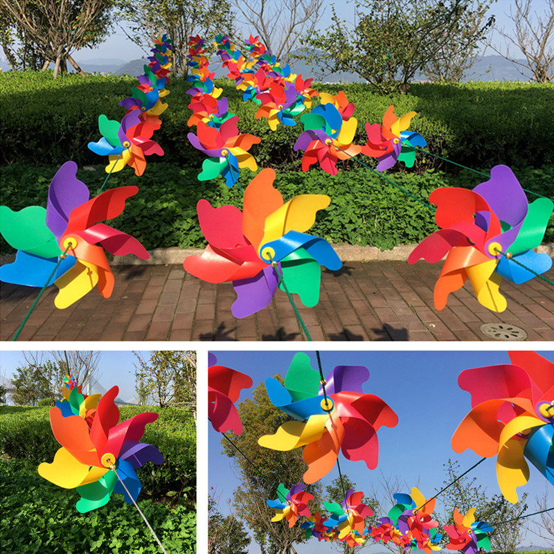 Colorful windmill string outdoor decoration Colorful windmill PVC non-toxic material kindergarten children's toy manufacturer