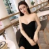 2018 new sexy sao lưới bead sâu V đen Hepburn Một từ nhỏ váy đen gió lạnh dài tay áo đầm váy đầm A-Line Váy