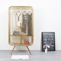 Nordic bedroom single and double door wardrobe simple goddess wardrobe iron European wardrobe storage overall designer customization