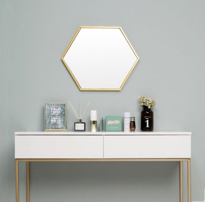 Nordic metal hexagon mirror bedroom dressing table mirror makeup mirror ins simple wall hanging mirror decorative mirror bathroom mirror