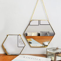 Nordic wrought iron wall-mounted hexagon mirror decorative mirror bathroom mirror creative mirror dressing mirror hanging Mirror Mirror