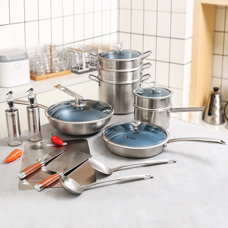 Daimler Diamond Titanium Pot Combination Frying Pot Soup Pot Milk Pot Frying Pot Pan Steaming Pot Set