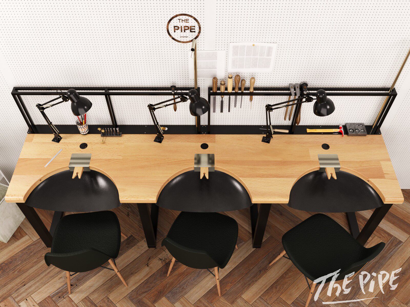 Silver decoration Operating table Jewelry Processing Table Studio Experience Table Jewellery Operation Table Long 3 People Beating Gold Table