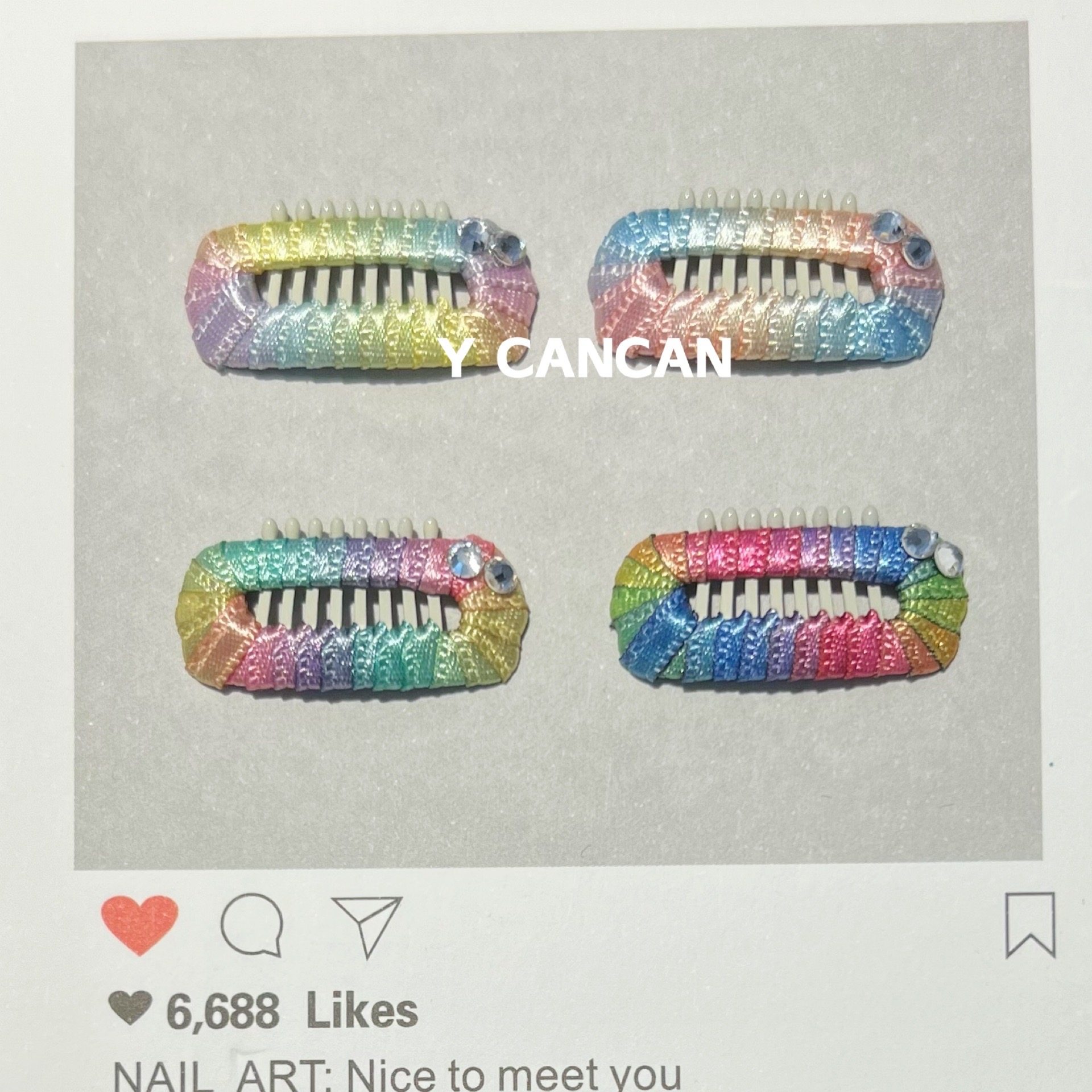 YCANCAN 宠物发夹进口韩国丝带纯手工梳夹彩虹色渐变bb夹马尔济斯