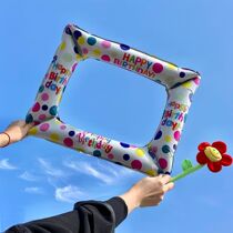 Korean happy birthday photo frame balloon cartoon aluminum print balloon selfie prop baby party decoration
