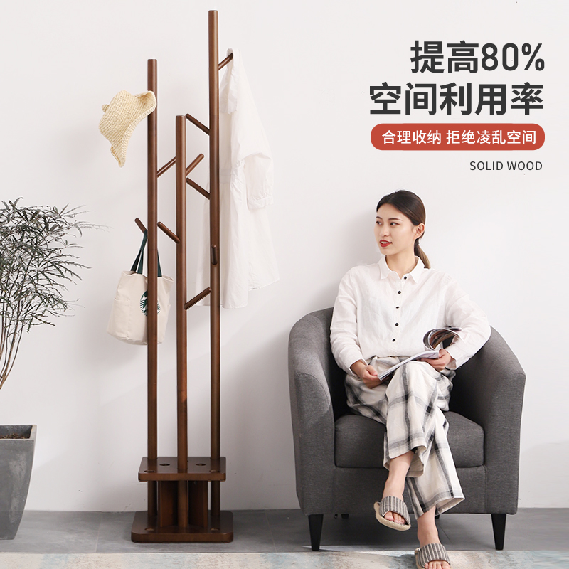 Door Coat Rack Floor Simple Coat Rack Bold Shelf One Home Bedroom Solid Wood Clothes Rack