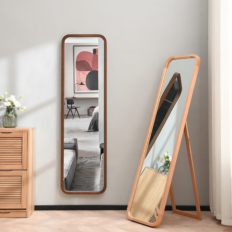 Nordic solid wood full-length mirror Home bedroom floor-to-ceiling mirror Full-length mirror Wall-mounted simple modern girl full-length mirror