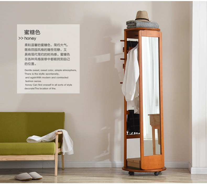 Yuemao gương gỗ thay đồ sàn gương toàn thân di chuyển xoay sàn châu Âu gương đơn giản hiện đại phù hợp gương - Gương