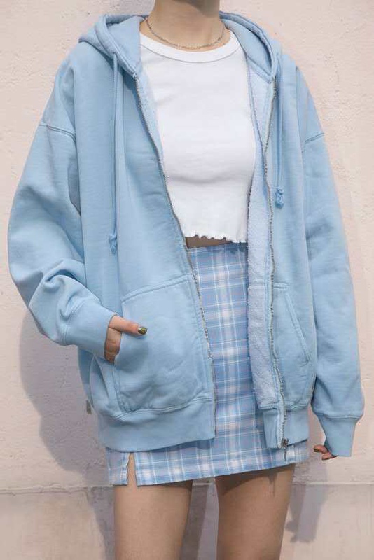 Brandymelville Genuine Bm Zip-Up Jacket with Fleece, Loose Oversized Sweatshirt with Hood, Same Style as Yang Mi