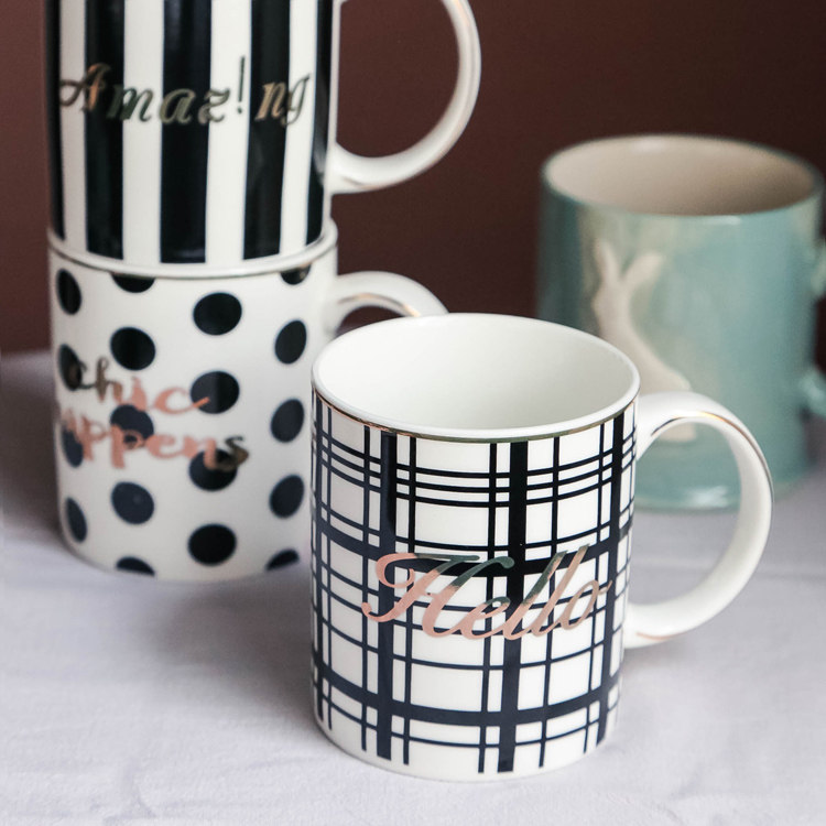 Lovely (overvalued) rabbit relief geometric polo dot black and white mark cup ceramic water cup coffee cup milk