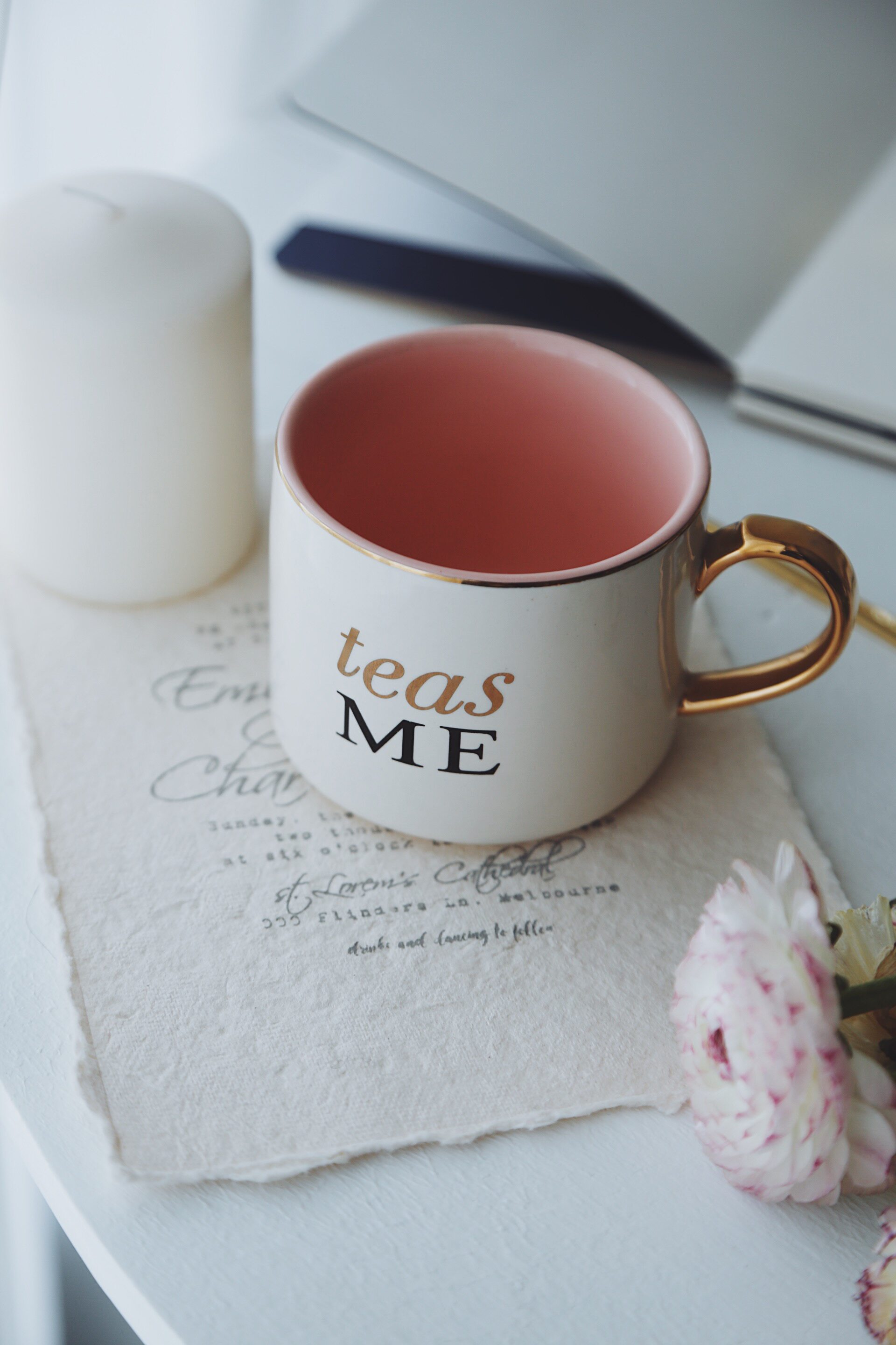 Lovelly American designer Teas Me Pink Color Glazed English Alphabet Coffee Cup