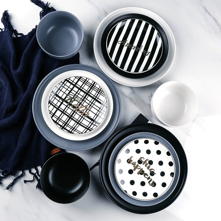 Lovely Nordic simple style Matte ceramic plate Bowl plate Flat plate Western plate Breakfast plate set