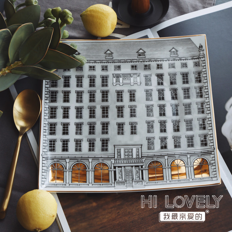 Lovely Life is full of ritual self-retention high-end tracing real gold square building inventory heart plate decorative plate