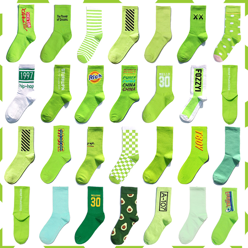 Green Socks for Women Trendy Ins Letter Cartoon Japanese and Korean Hip-Hop Street Sports Academy Purple Candy Colorful Mid-Tube Men's Socks Green Socks for Women Trendy Ins Letter Cartoon Japanese and Korean Hip-Hop Street Sports Academy Purple Candy Colorful Mid-Tube Men's Socks