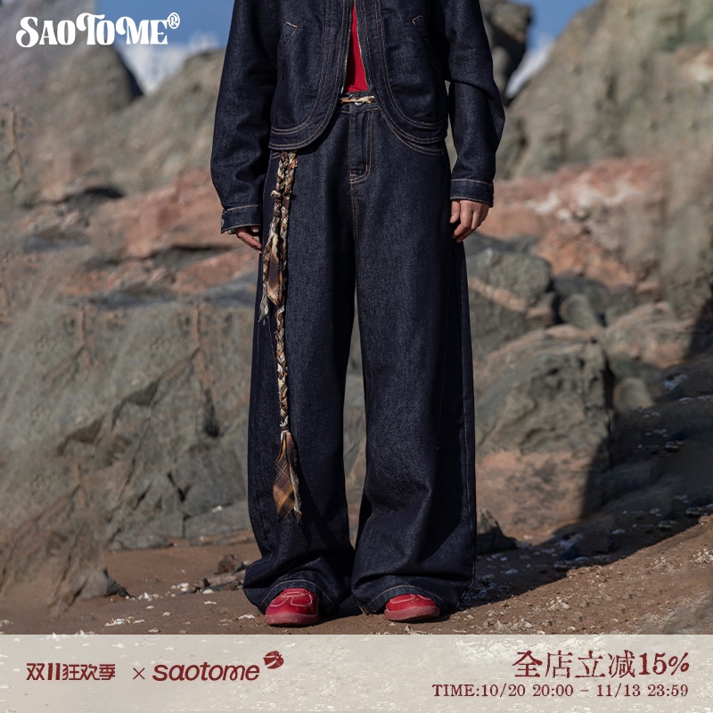 Nomadic Series Saotome Eiko Japanese Retro Loose Rivet Washed Scimitar Jeans Nomadic Series Saotome Eiko Japanese Retro Loose Rivet Washed Scimitar Jeans