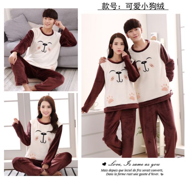 Mùa đông nhung dày của phụ nữ Phiên bản Hàn Quốc của bộ đồ ngủ đôi kích thước lớn tay dài mùa đông lông cừu phù hợp với nam bộ jum đẹp