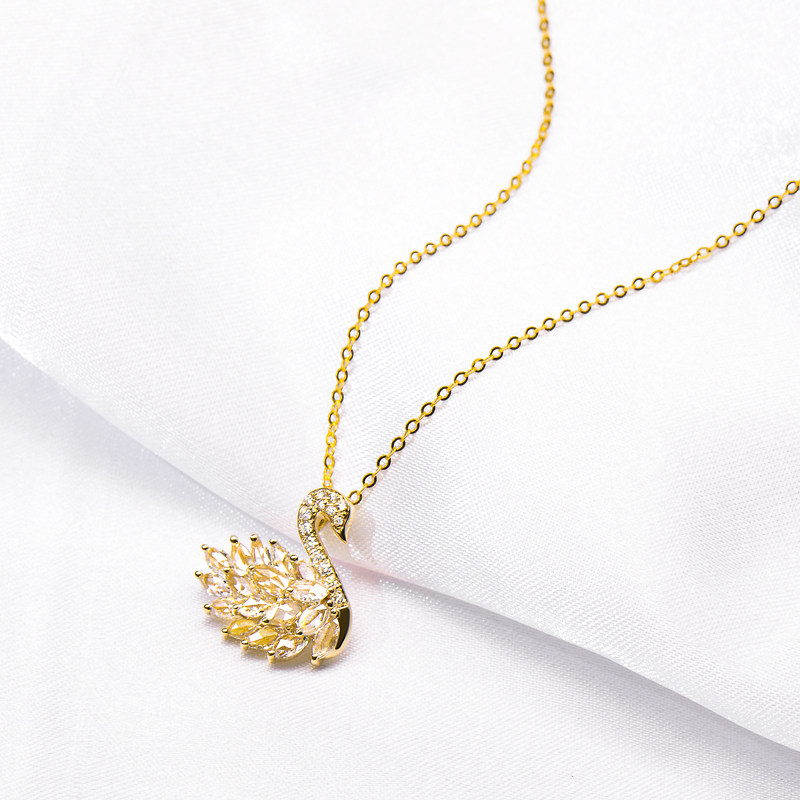 Nova Color Treasure 18k White Gold Swan Diamond Pendant Female Crystal Clear Rose Cut Diamond Necklace Clavicle Chain
