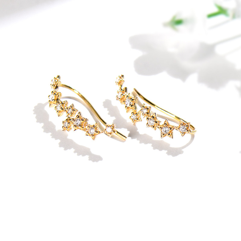 Nova Caibao 18k white gold star diamond ear hook earrings ear clips without ear holes female small temperament daily exquisite ear row