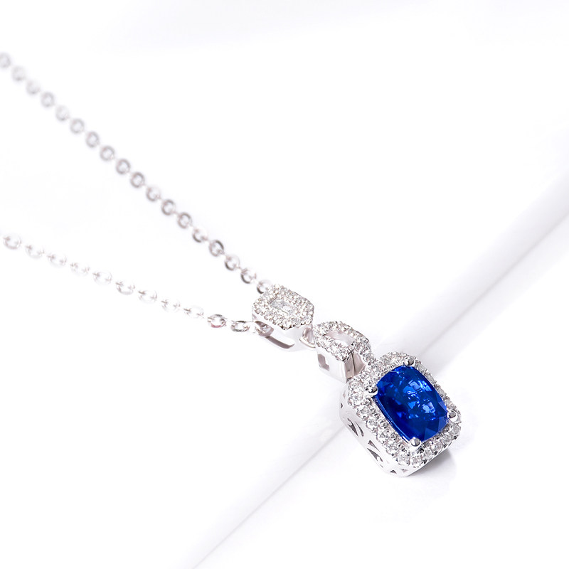 Nova Color Treasure Natural Sapphire Pendant Women 18k Platinum Diamond Neckline Lock Bone Chain Inlay Custom