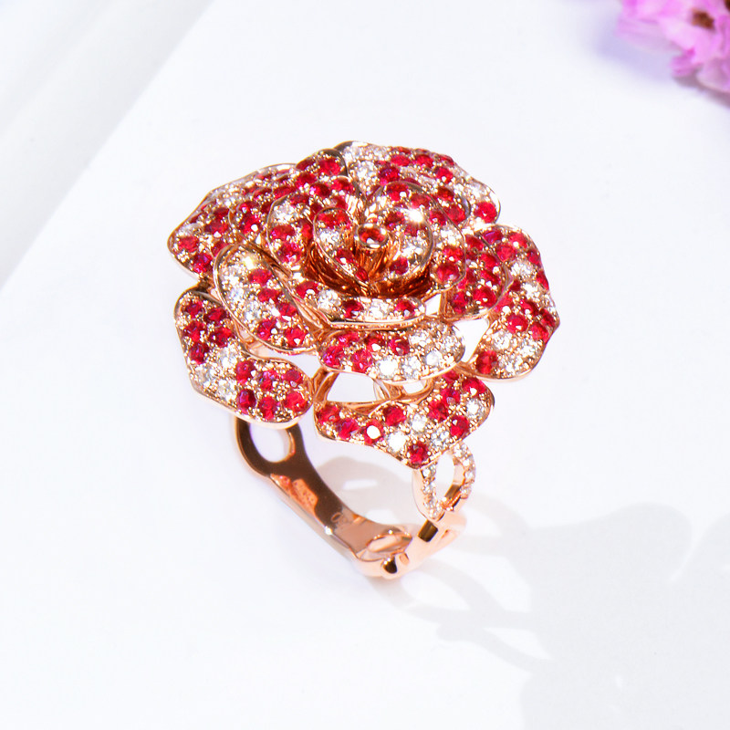 18k Rose gold natural pigeon blood ruby ring atmospheric rose real diamond ring jewelry