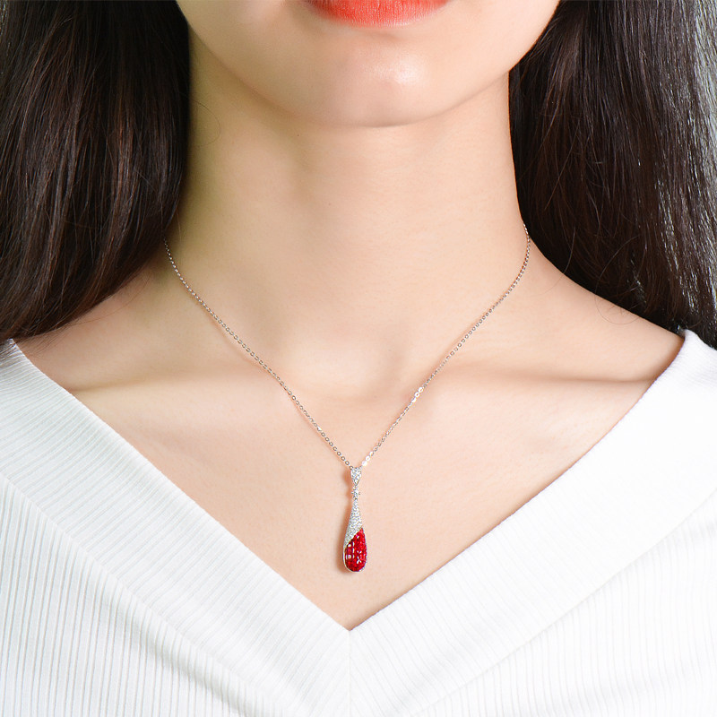 Nova Color Treasure 18k Gold Natural Pigeon Blood Ruby Water Drop Diamond Pendant Fashion Exquisite Gapless Inlay