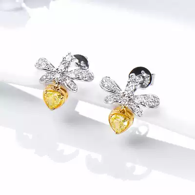 Nova color treasure 18k golden White butterfly yellow diamond ear needle female hipster exquisite diamond earrings custom