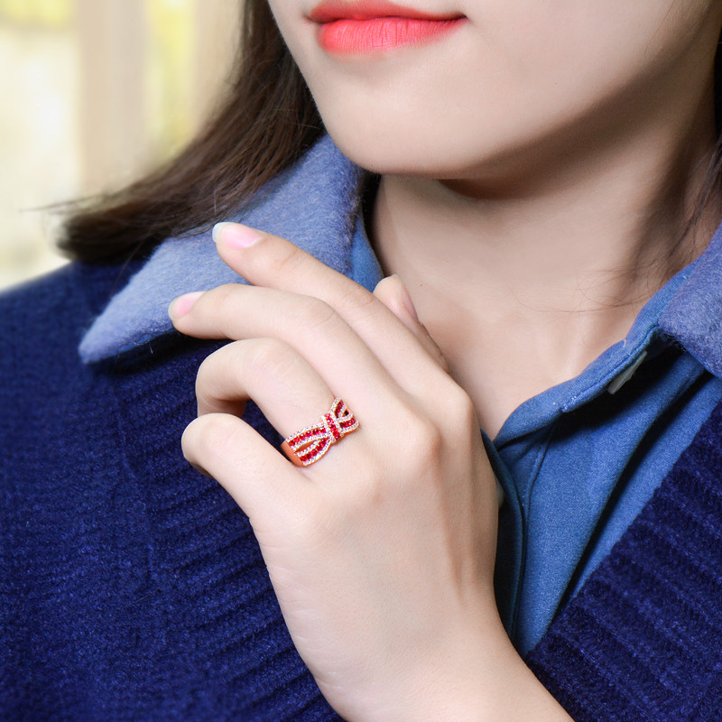 Nova Caibao 18k rose gold natural dove blood ruby diamond ring delicate sweet and beautiful butterfly knot female ring