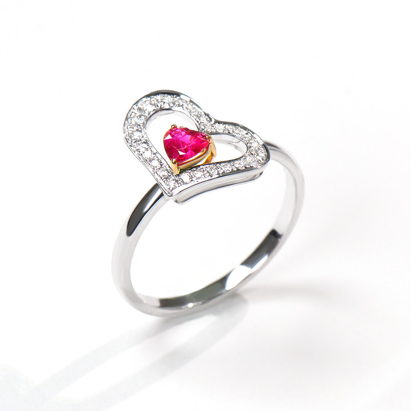 Nova Cairobo 18k gold sweet and loving diamond ring Myanmar heart-shaped ruby diamond ring female inlay custom