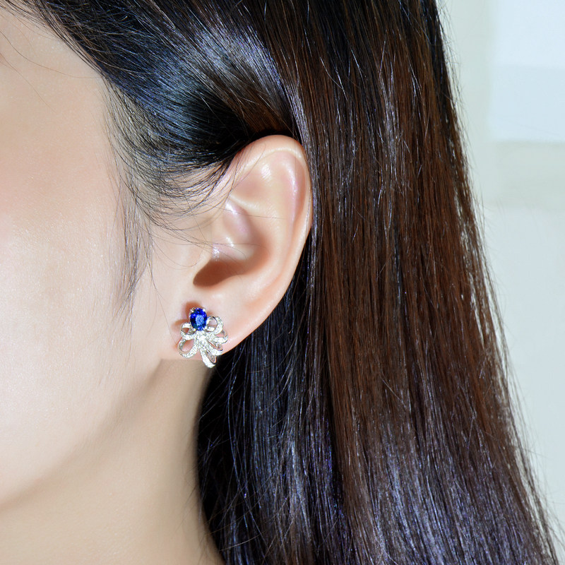 Nova Color Treasure Natural Royal Sapphire Diamond Earrings Women 18K Gold Custom Studded Inlaid Colorful Gem Earrings