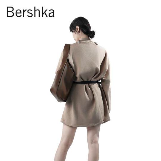 Bershka women's autumn and winter style dress long-sleeved autumn and winter women's new dress pure cotton camel