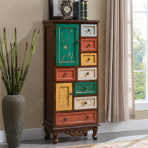 American Countryside Fighting Cabinet Multi-Bucket Painted Lockers Solid Wood Drawers Cabinet High Cabinet Living-room Accessories Cabinet For Old Holding Cabinet