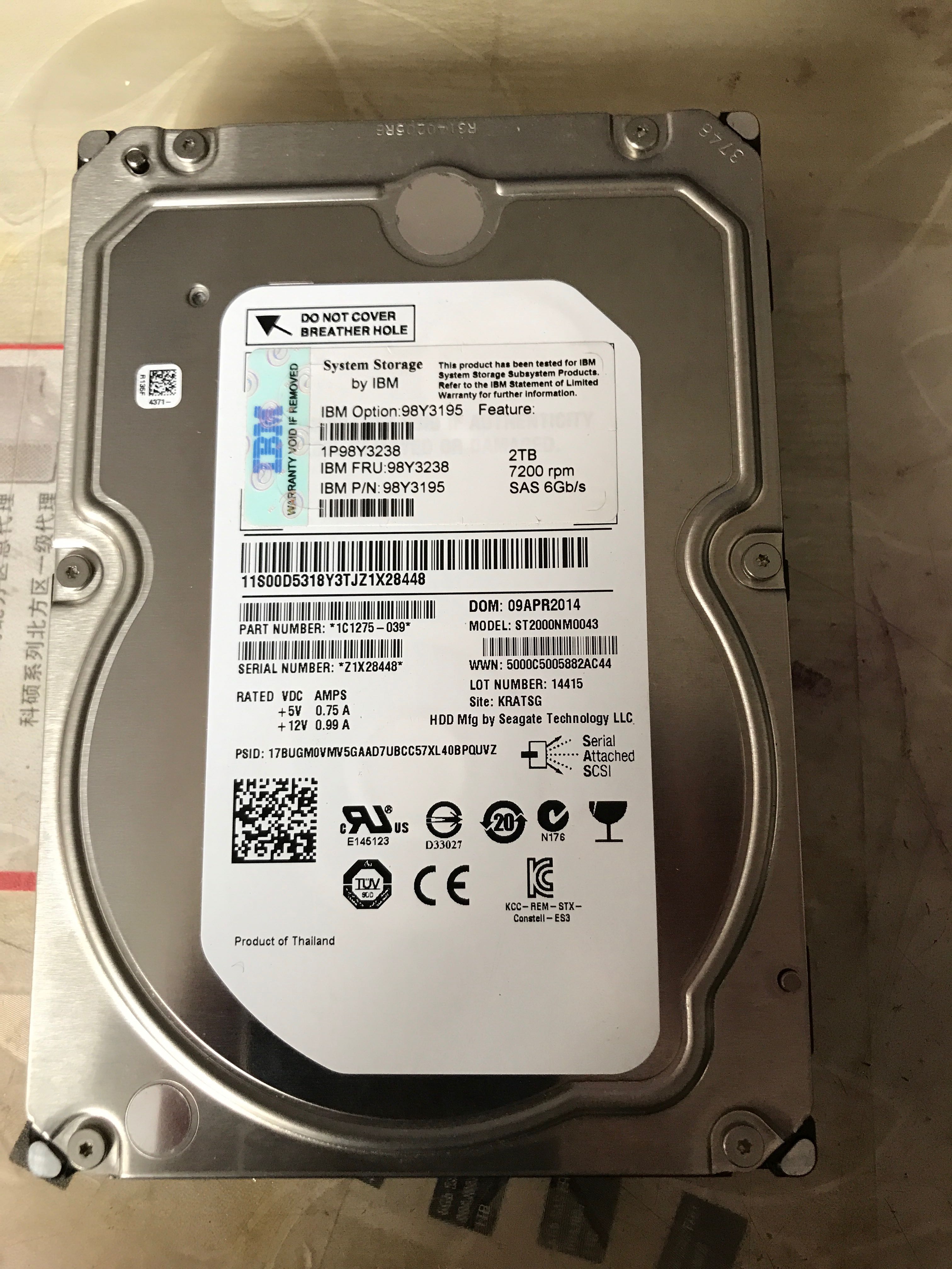 IBM 98Y3238 98Y3195 98Y2420 98Y1168 IBM 2TB SAS 3 5 hard drive