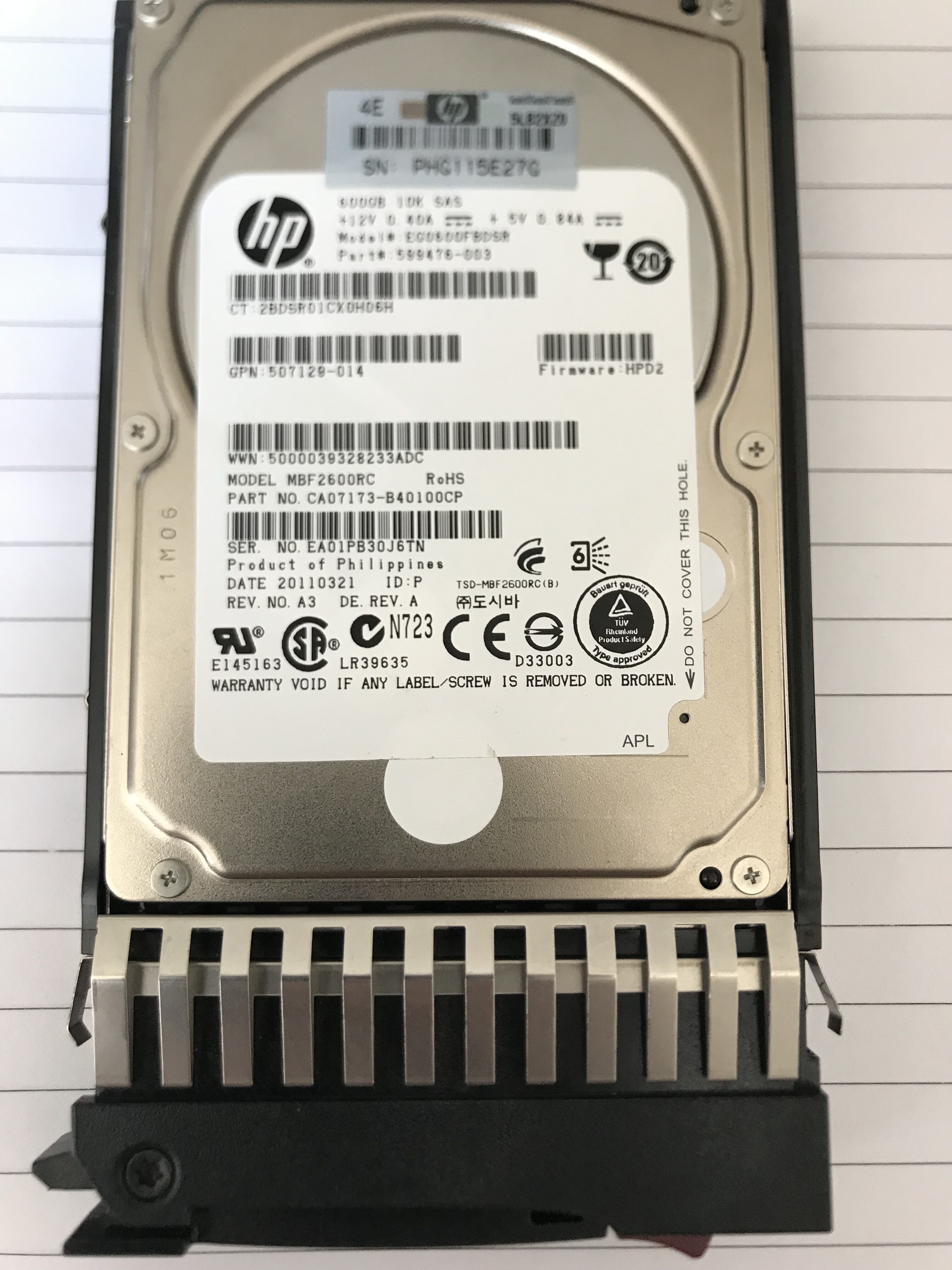 581286-B21 HP 600GB 6G SAS 10K 2 5in 581311-001 hard drive