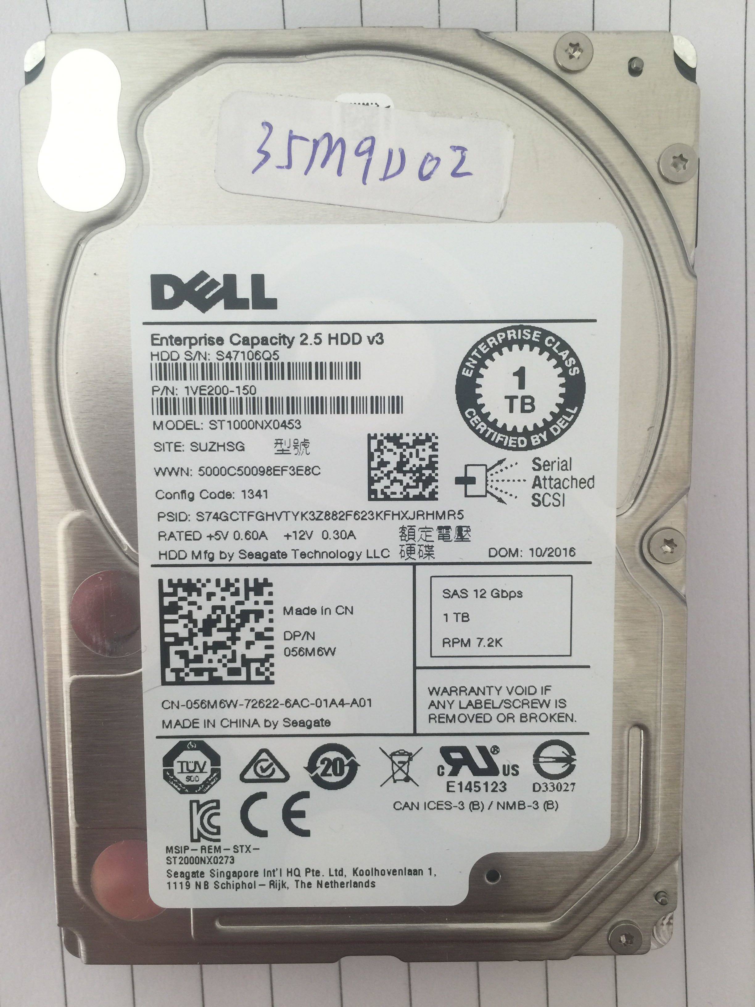 DELL original ST1000NX0453 1TB 7200 rpm 12GB S SAS server hard disk 056M6W
