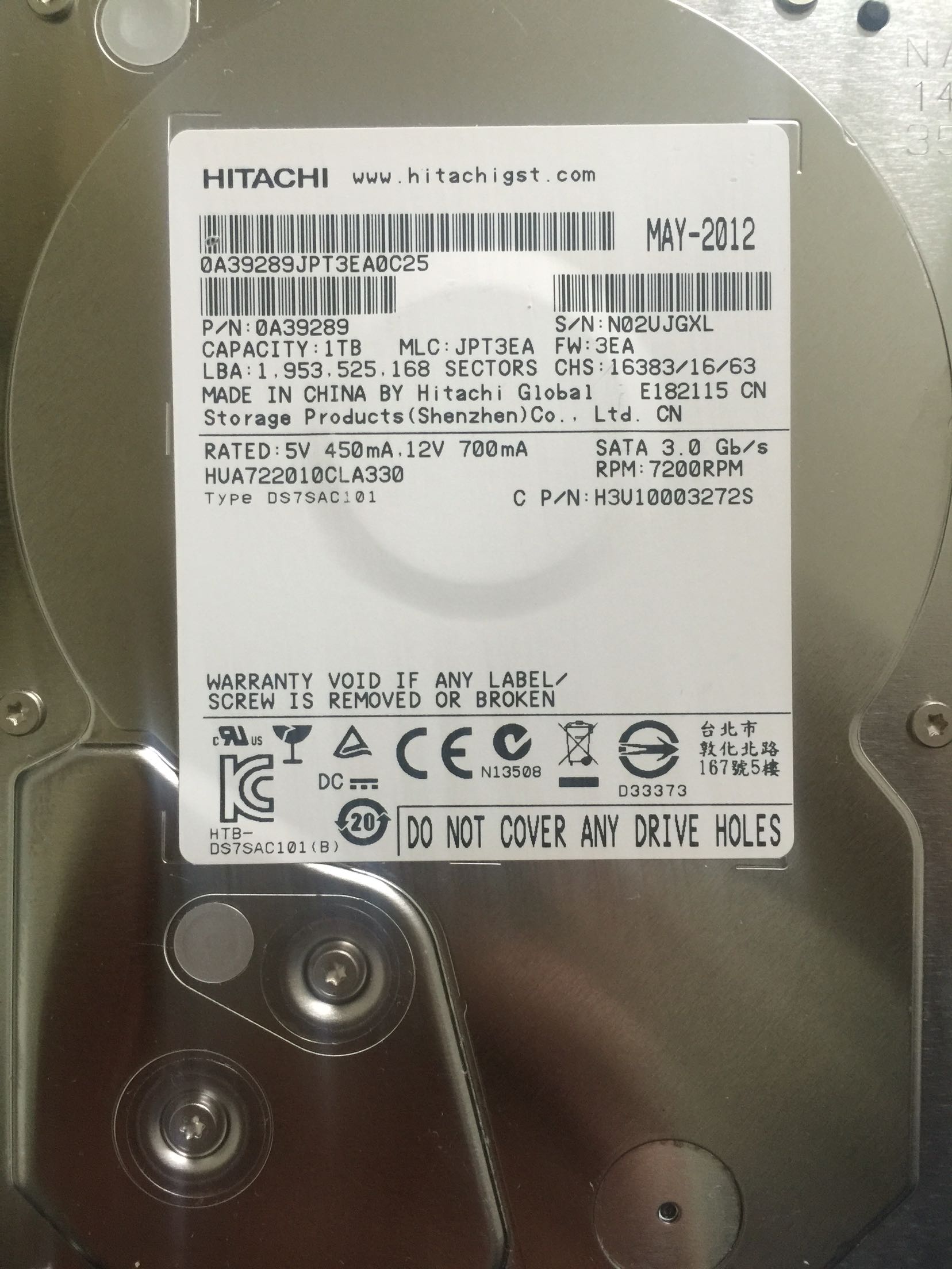 Hitachi HGST HUA722010CLA330 1T Enterprise hard disk FW 3EA storage hard disk Lenovo EMC
