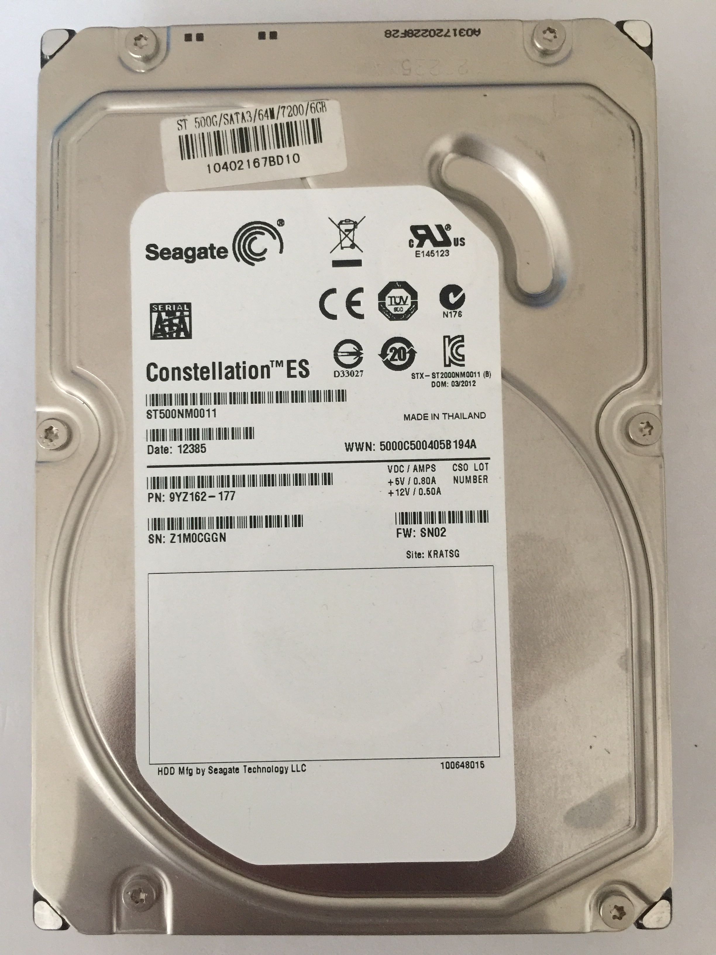 Seagate 500G Enterprise ST500NM0011 64M 9YZ162-177 FW SN02