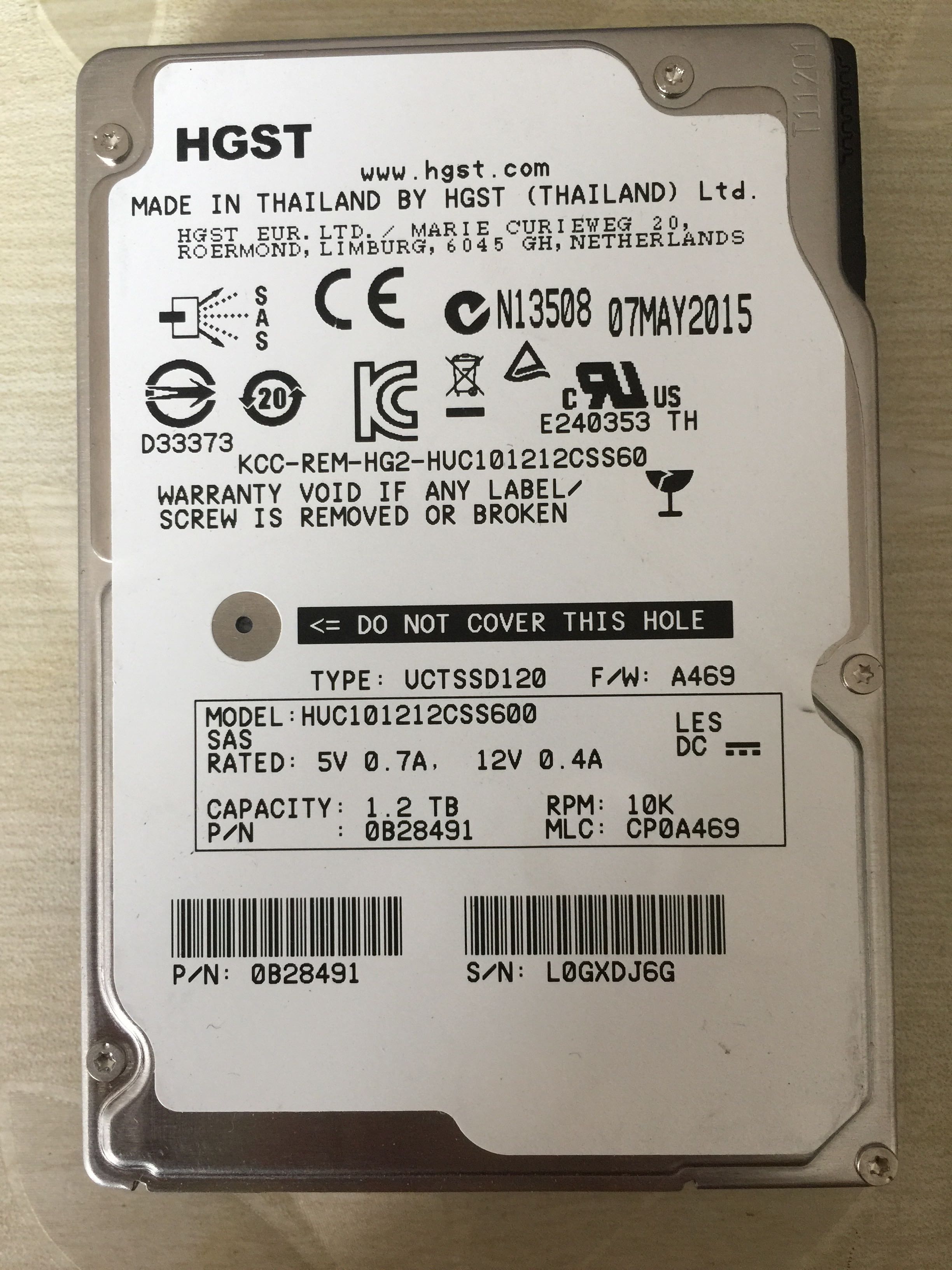 Hitachi 1.2T SAS HUC101212CSS600 PN 0B28491
