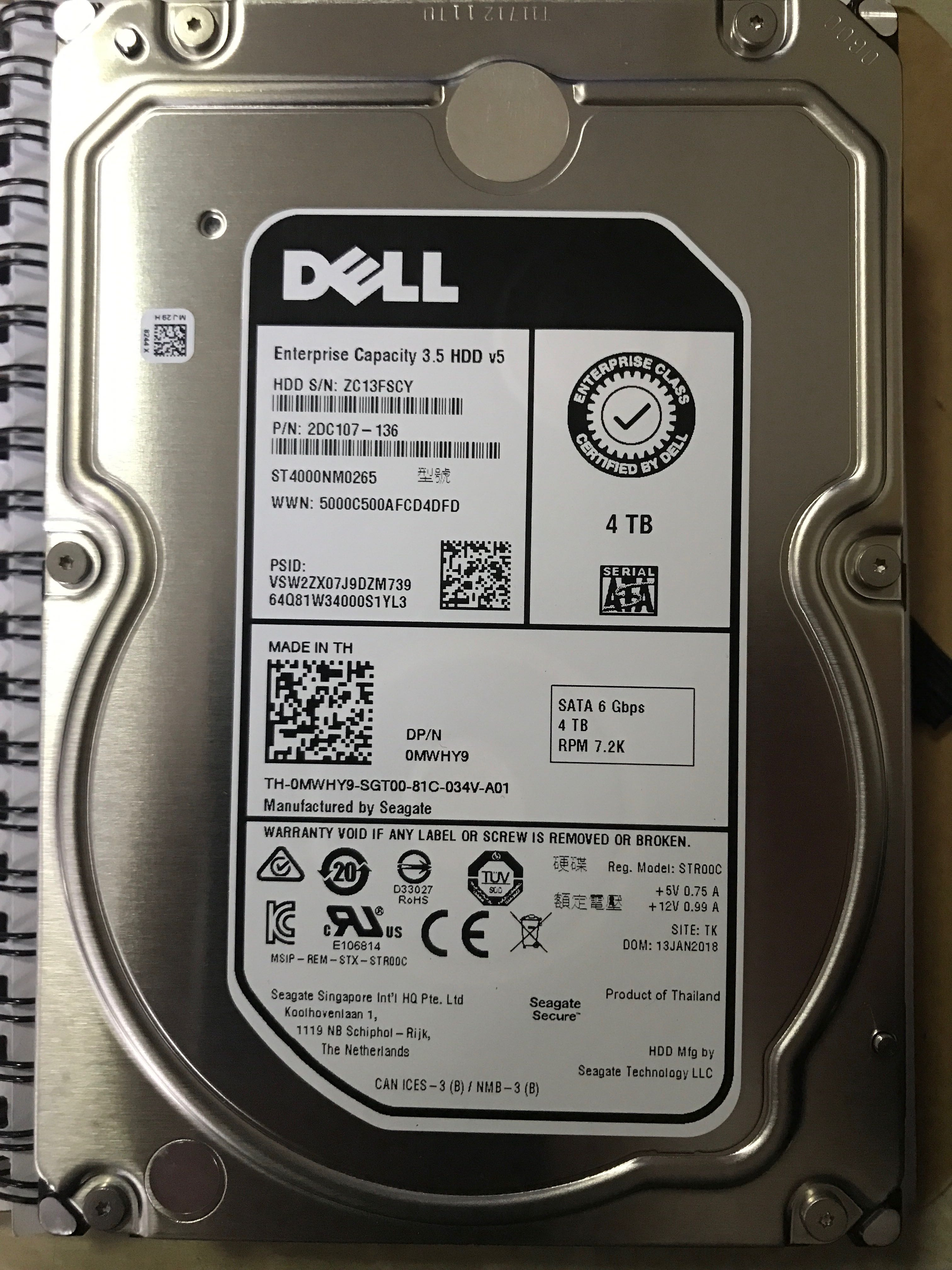 Dell 4TSATA Enterprise ST4000NM0265 ST4000NM0035 0MWHY9 Server