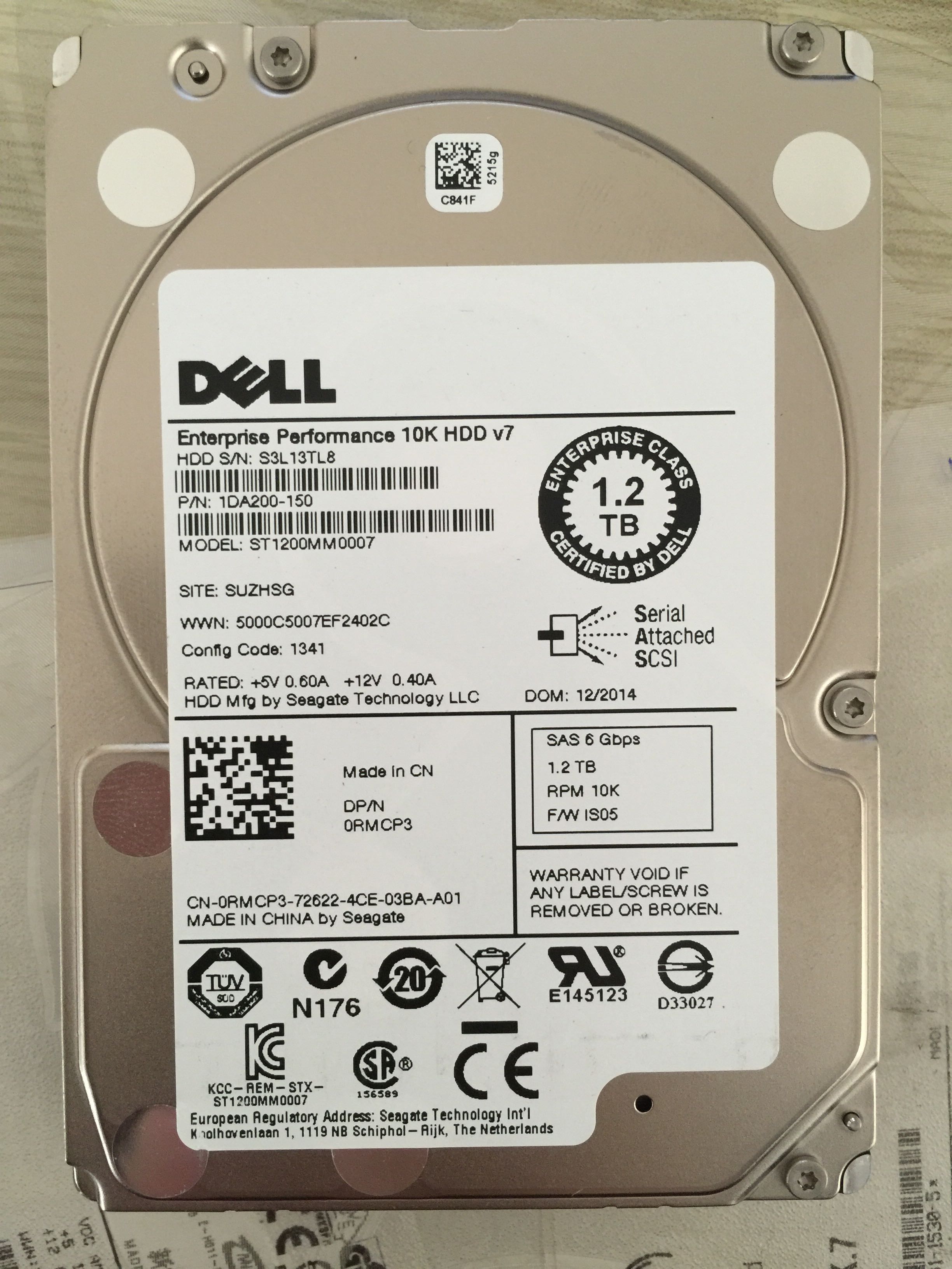 DELL original 1 2T 10K 2 5 inch SAS ST1200MM0007 0RMCP3 server hard disk