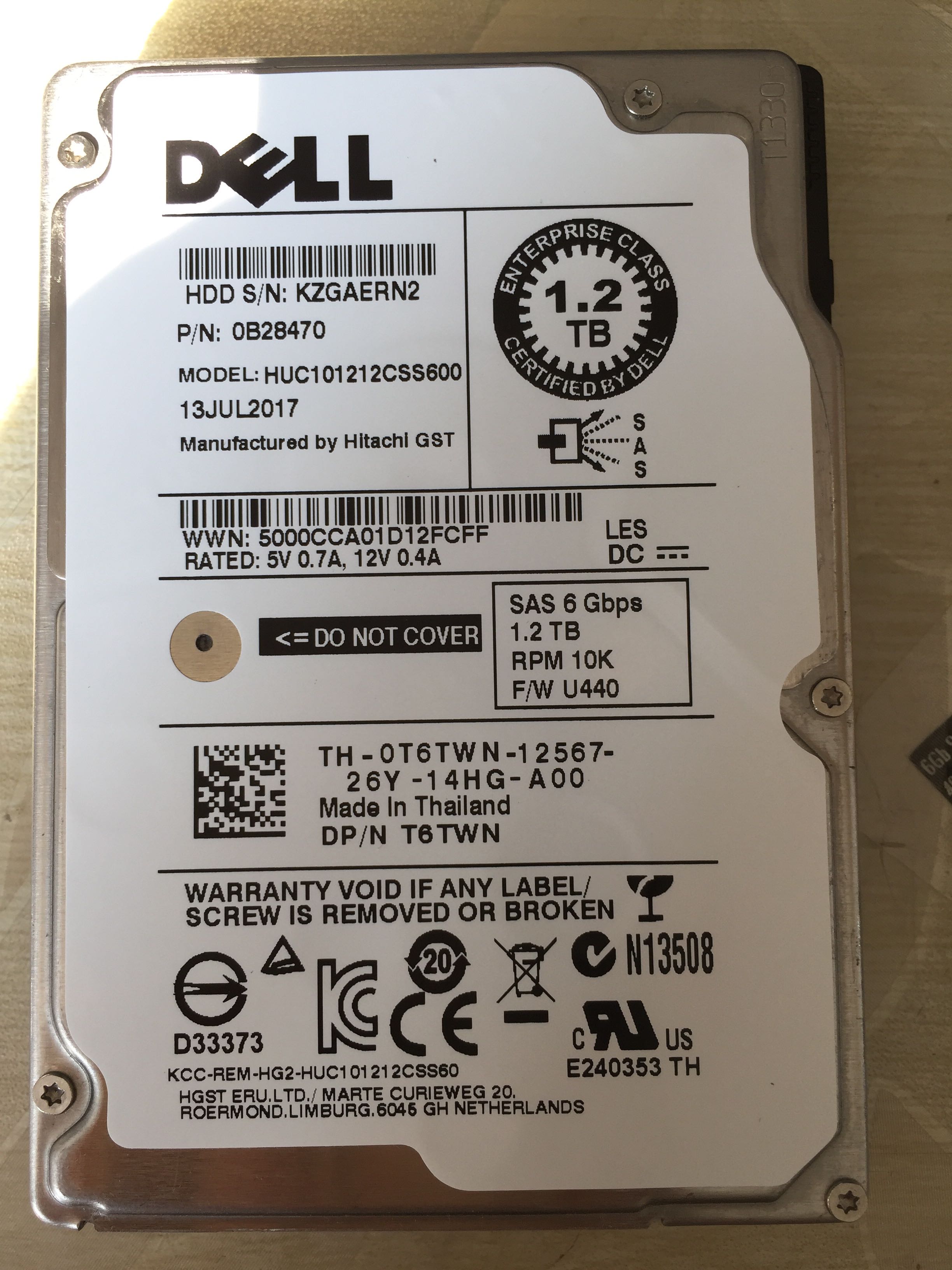 Dell 1.2T SAS 10K 6G HUC101212CSS600 0T6TWN