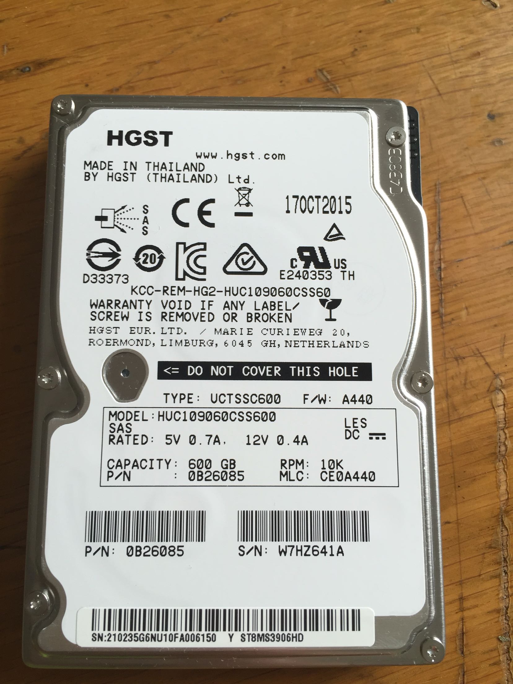 HGST Hitachi 600G SAS 2.5 10k HUC109060CSS600