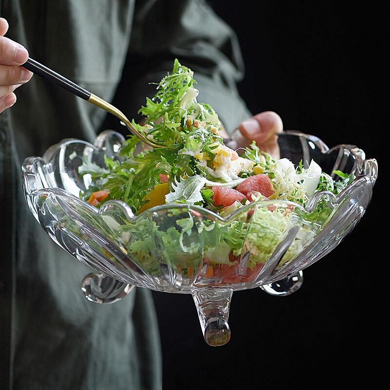 Eurostyle Crystal Glass Fruit Pan Modern Living Room Creative Home Tea Table Candy Basin Big Salad Dried Fruit Basket