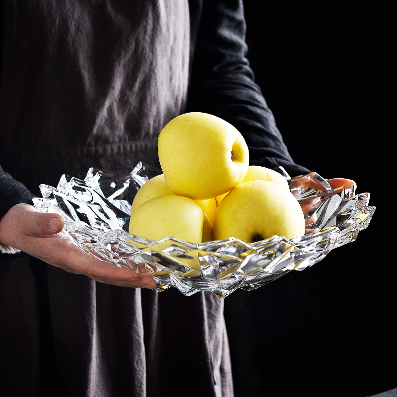 Large Size Crystal Glass Fruit Pan Fruit Hopper Home Living Room Tea Table Fruit Tray Eu Style Candy Basin Dried Fruit Snack Dish