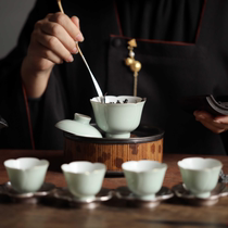 Mi Yunzhai (with smile)Bean green carved petals set Gongfu tea set Jingdezhen hand-painted ceramics