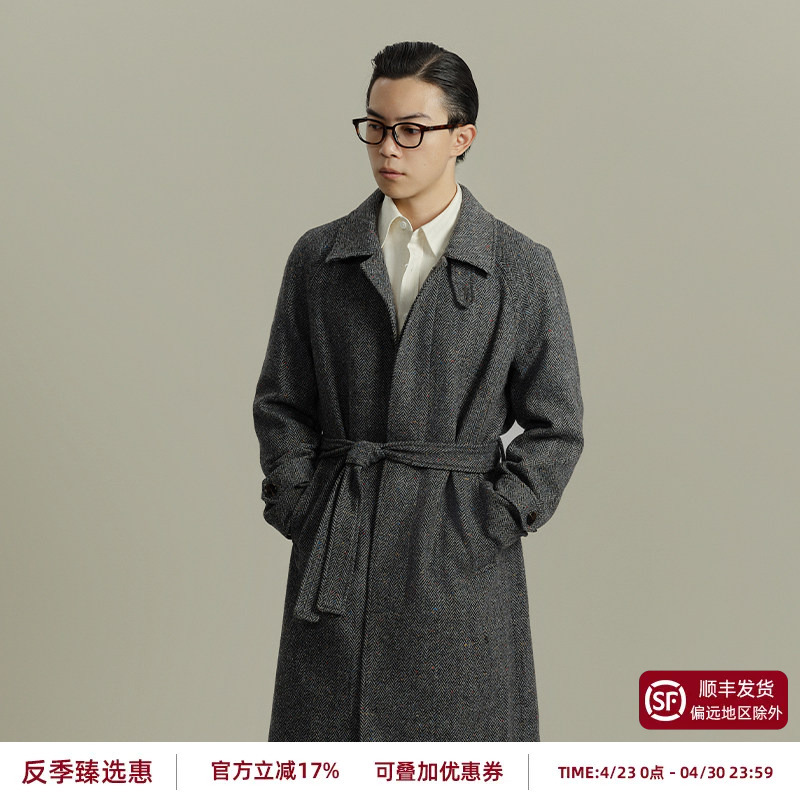 【Colorful Tweed】Flat Round Square Wool Balmainen Autumn/Winter Coat Vintage Men's Over-The-Knee Trench Coat Jacket