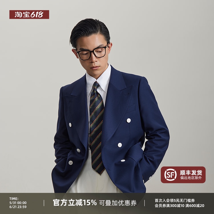 【Bamboo Fiber Honeycomb Pattern】Flat Round Square White Button Blazer Suit Navy Blue Double-Breasted Suit Single Suit